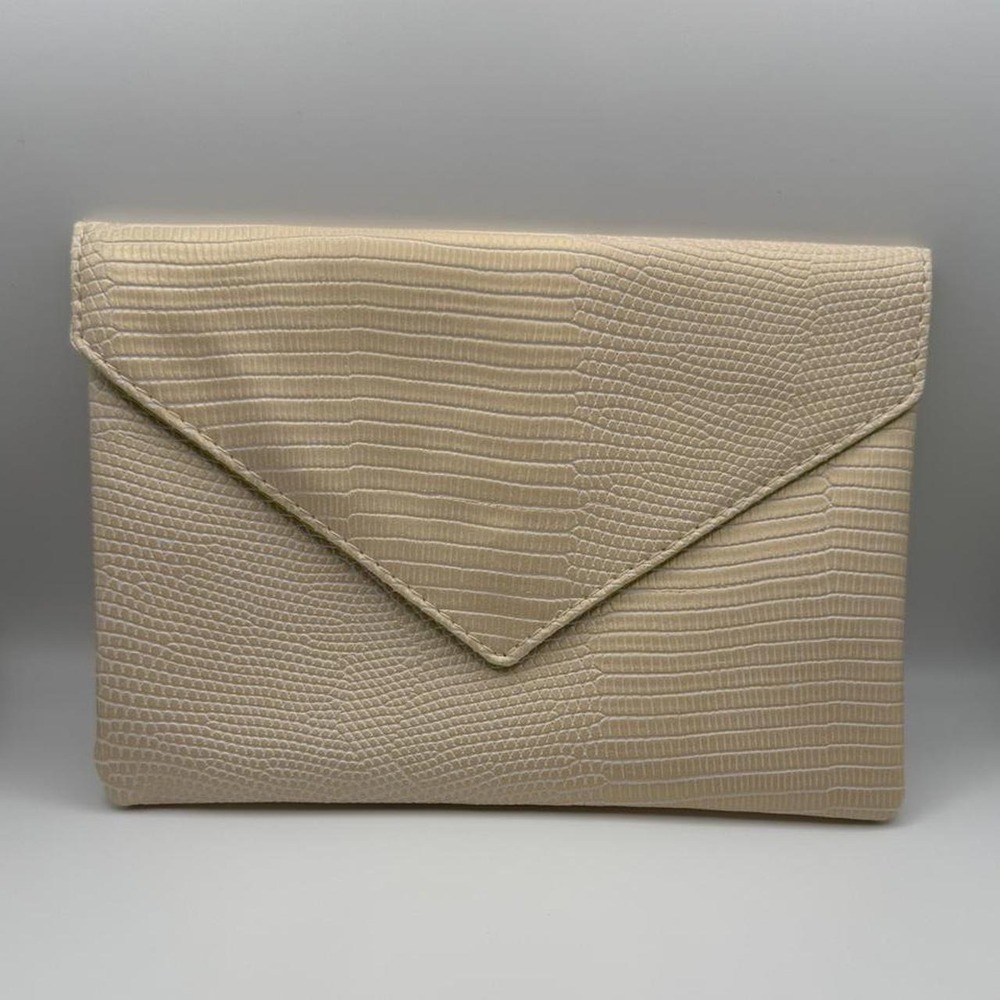 IPSY Faux Snakeskin‎ Envelope Clutch Cream Beige Makeup Bag Y2K Neutral